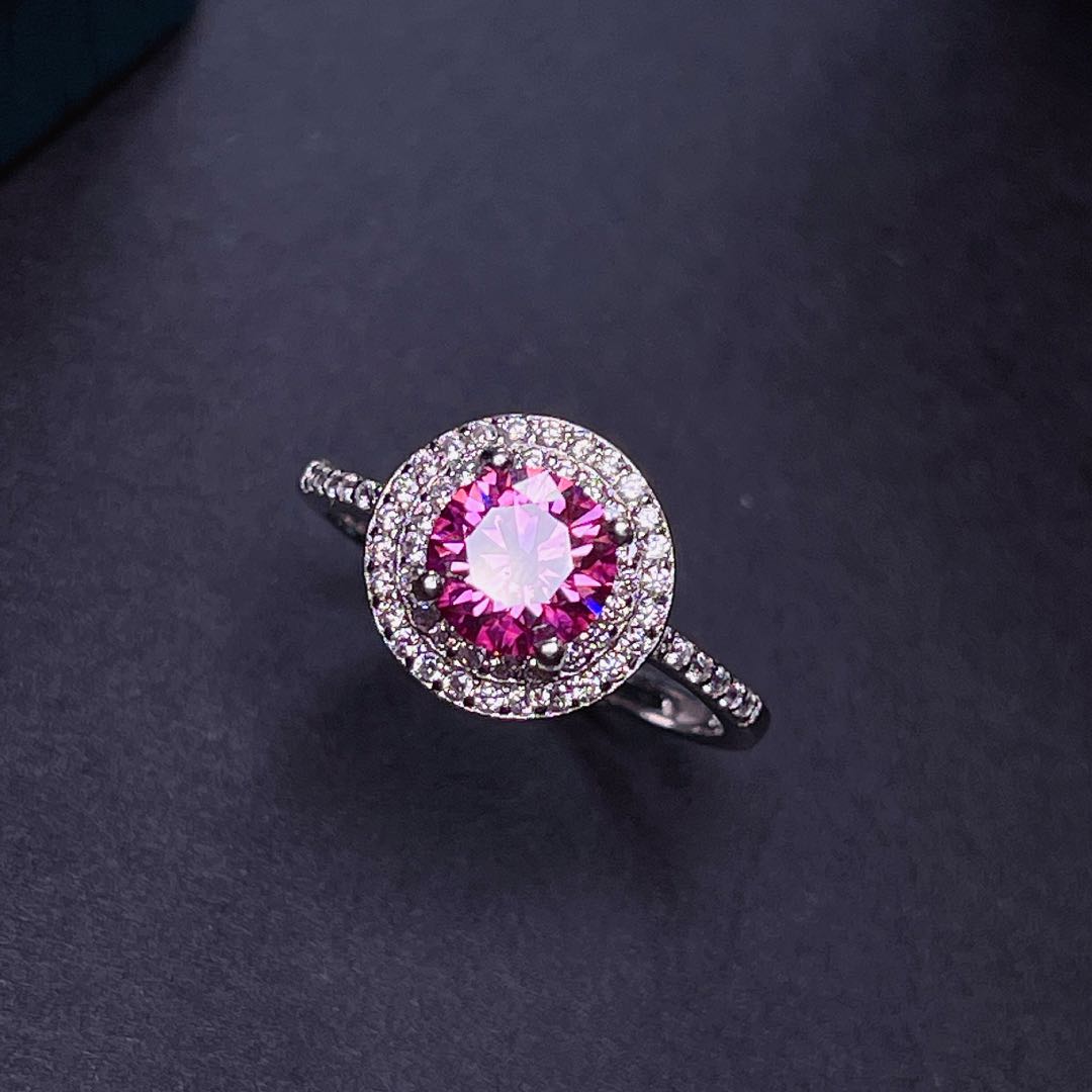 Moissanite Engagement Ring 1 Carat - New Crackling Pink Moissanite Ring for
