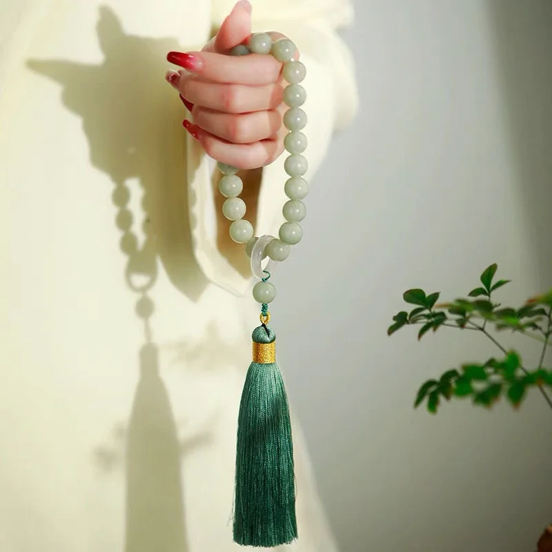 Green Jade Stone 12mm Beads Ta - Necklaces 评论和价格